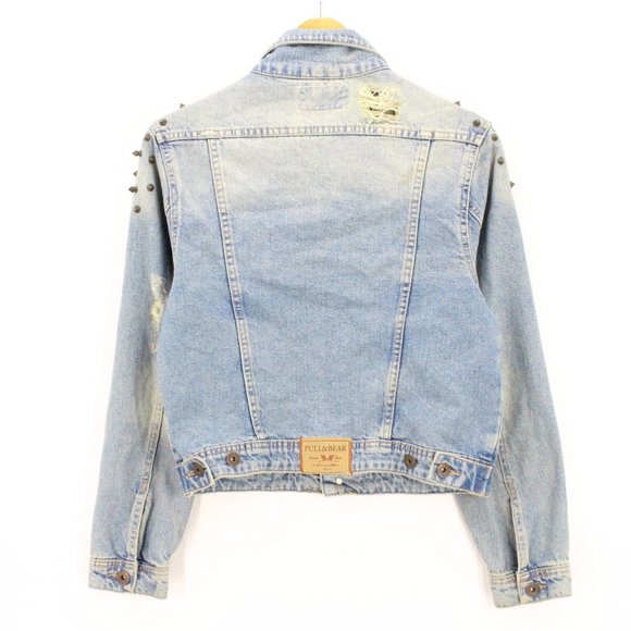Pull & Bear Denim Jacket Women's Casual Blue Light Washed Button Front Small S - Picture 6 of 9